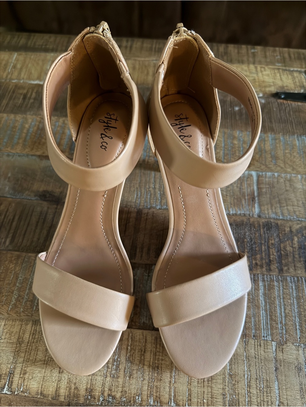 Style & Co. Beige Ankle-Strap Kitten Heel Sandals